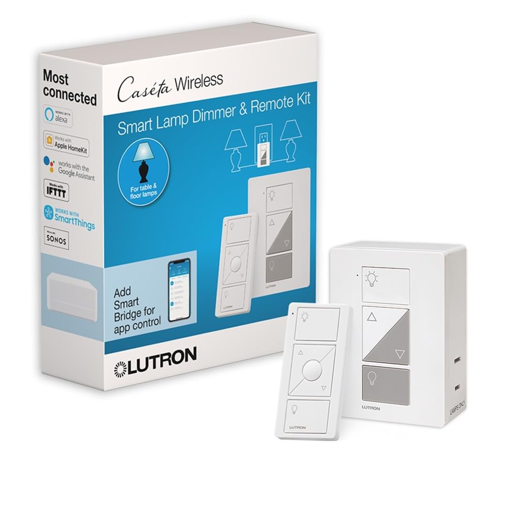 Lutron Caseta Dimmer Kit with switch and remote on a table