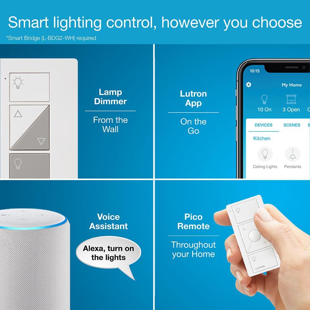 Lutron Caseta Dimmer Kit with switch and remote on a table