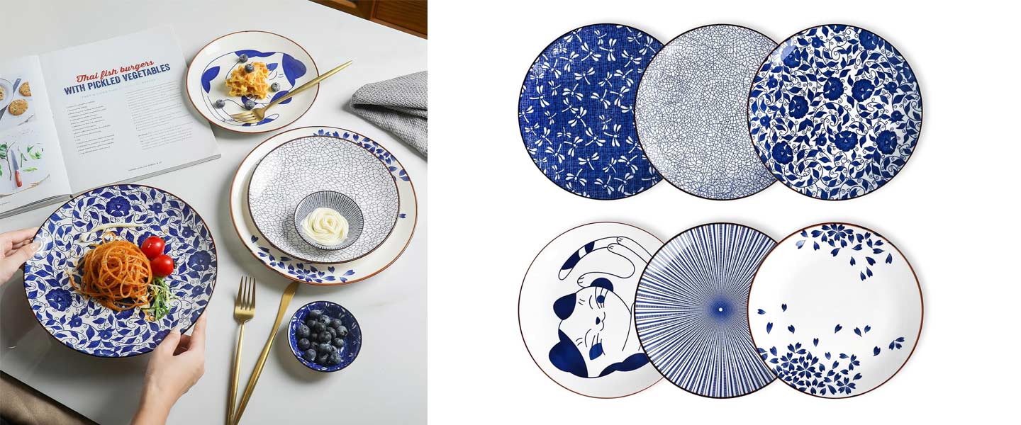 Blue Selamica 8-inch Porcelain Dinner Plates – Set of 6