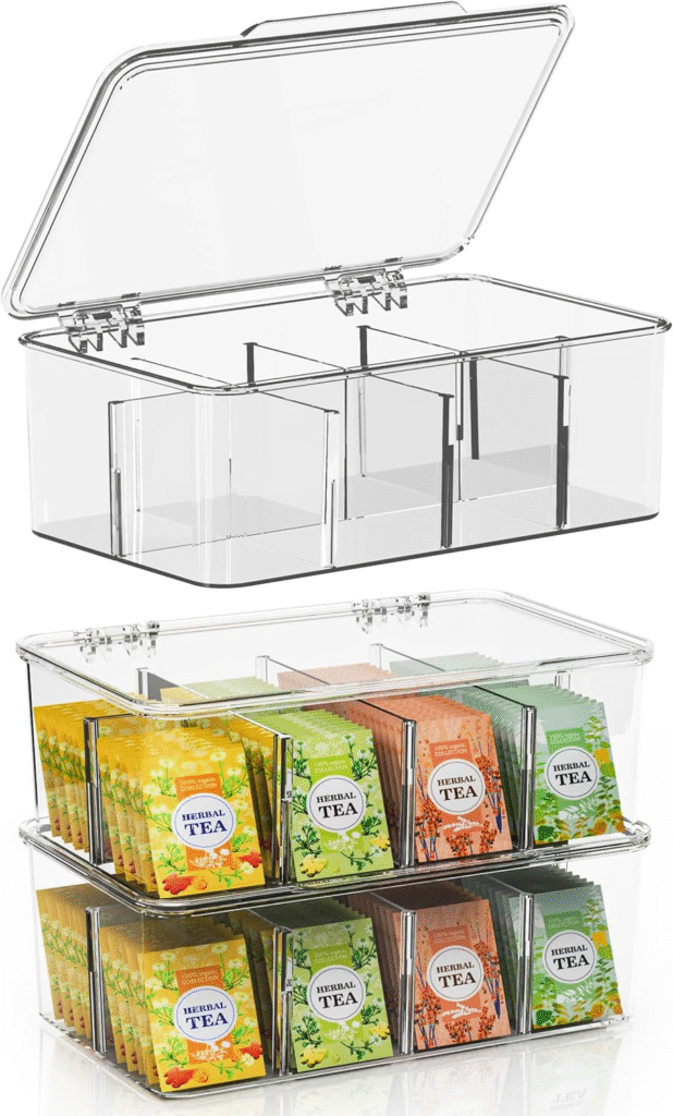 Clear Stackable Tea Storage Box – Set of 3 with Lids